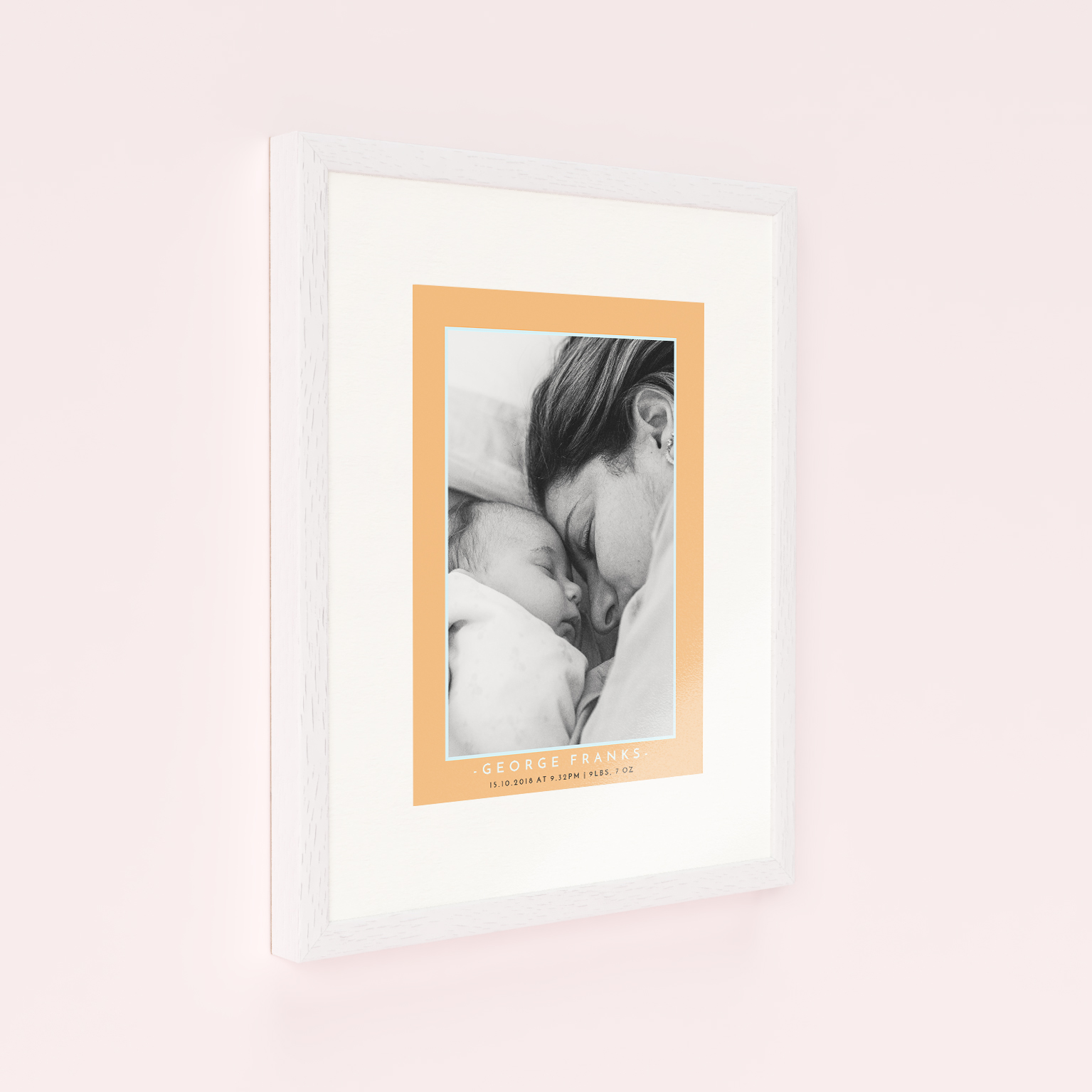 Photo of a framed photo print called 'Orange and Mint'. It is 40cm x 30cm in size, in a Portrait orientation. It has space for 1 photos.
