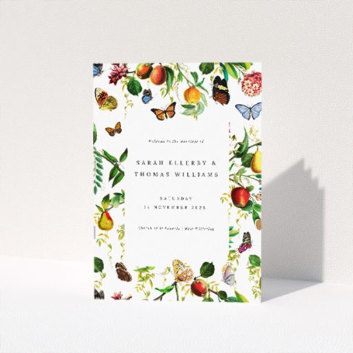 Elegant Fruitful Foliage Wedding Order of Service Booklet Template. This is a view of the front