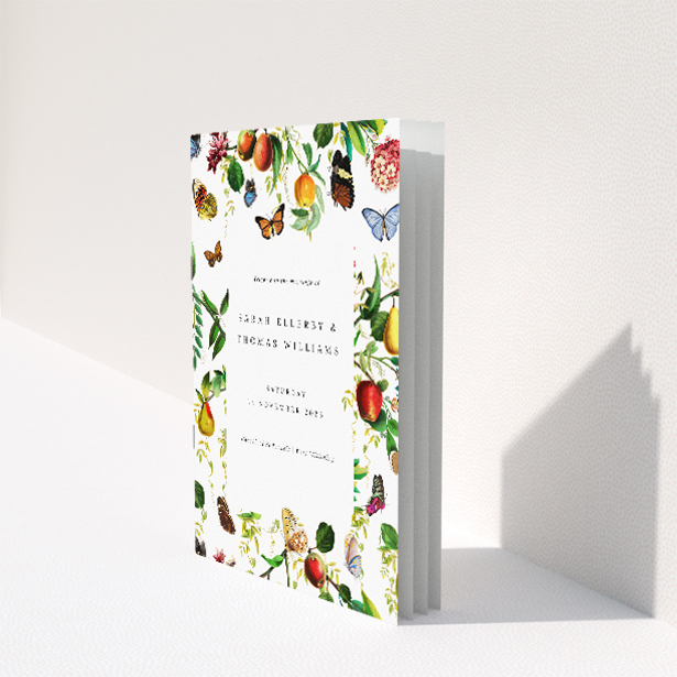 Elegant Fruitful Foliage Wedding Order of Service Booklet Template. This image shows the front and back sides together