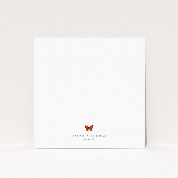 Fruitful Foliage wedding save the date card template featuring botanical illustrations of lush green leaves, ripe fruits, and fluttering butterflies. This image shows the front and back sides together