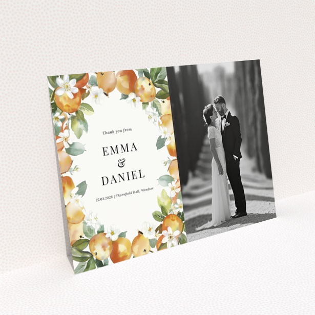 Wedding thank you card reverse side design with dotted background titled Landscape with no photos