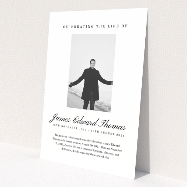 Funeral announcement card with one photo.