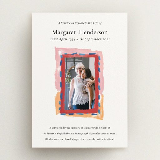Elegant Funeral Invitation Colourful funeral announcement design featuring one photo, suitable for personalised services.
