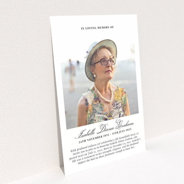Funeral announcement with one photo and elegant typography