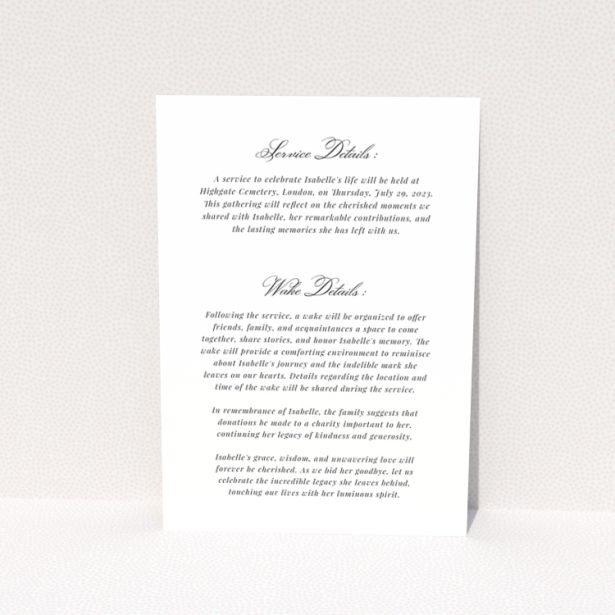 Funeral announcement with one photo and elegant typography