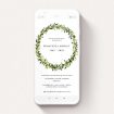 A funeral announcement for whatsapp design titled "Deep Spring Green". It is a smartphone screen sized announcement in a portrait orientation. "Deep Spring Green" is available as a flat announcement, with tones of light green and dark green.
