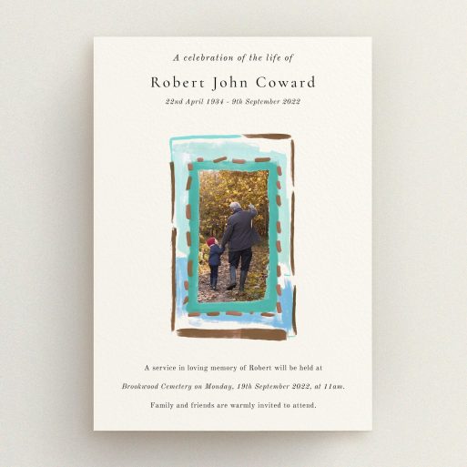 Funeral announcement design with one photo for a personalised memorial card.