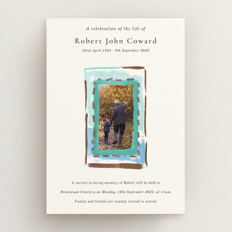 Funeral announcement design with one photo for a personalised memorial card.