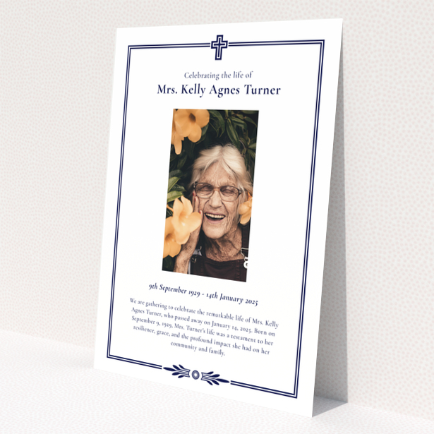 Funeral announcement design with one photo of the deceased.