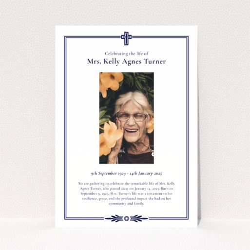 Funeral announcement design with one photo of the deceased.