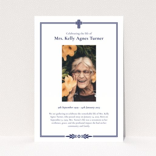 Funeral announcement design with one photo of the deceased.