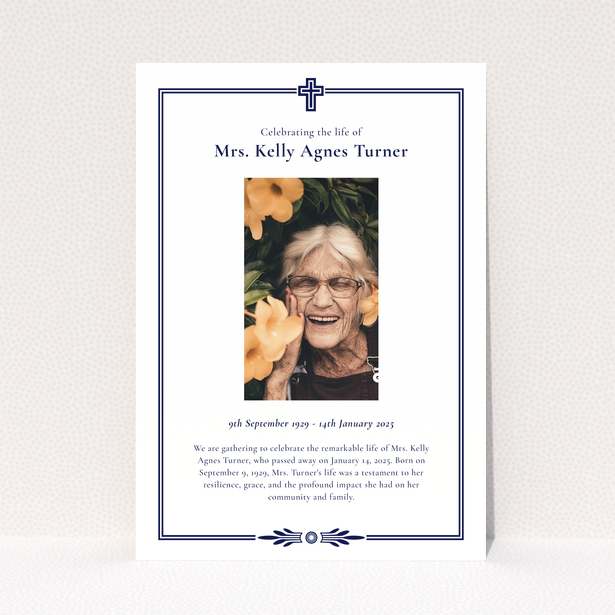 Funeral announcement design with one photo of the deceased.