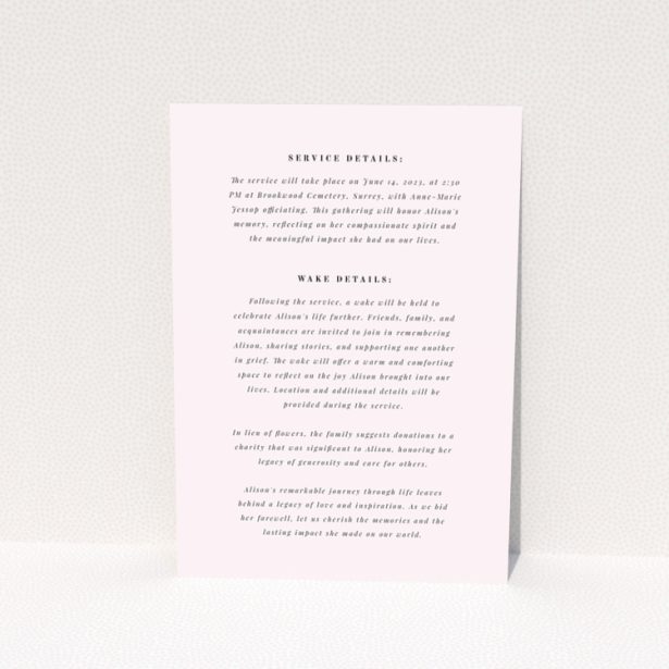 Funeral announcement with floral border design, featuring one photo