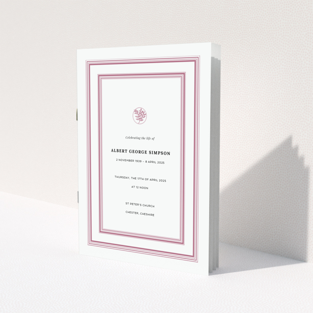 Funeral order of service programme design with one decorative photo element in a bordered layout.