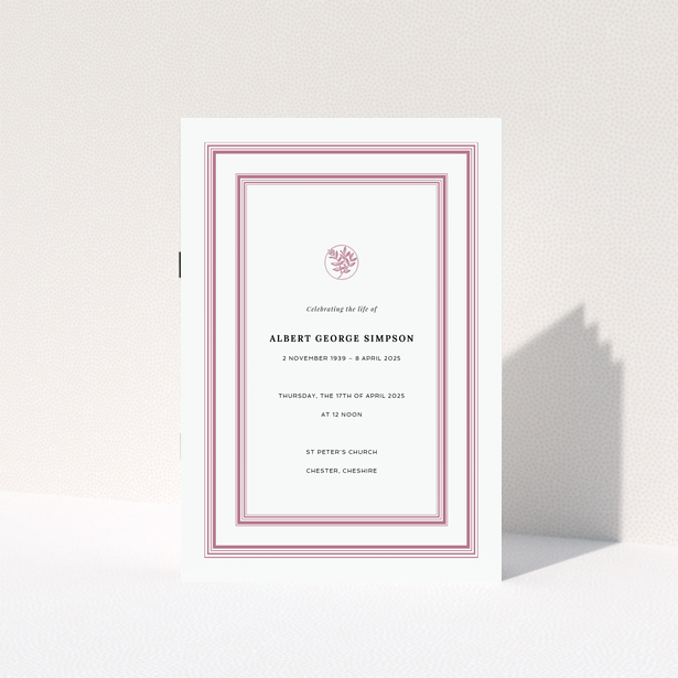 Funeral order of service programme design with one decorative photo element in a bordered layout.