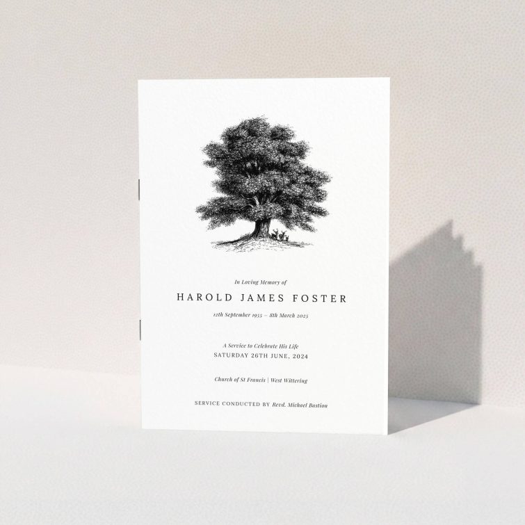 Funeral order of service program design with tree illustration and one photo