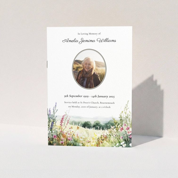Floral funeral order of service programme with one photo and personalised text.