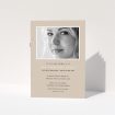A funeral order of service design titled "Peach remembrance". It is an A5 booklet in a portrait orientation. It is a photographic funeral order of service with room for 1 photo. "Peach remembrance" is available as a folded booklet booklet, with mainly dark cream colouring.