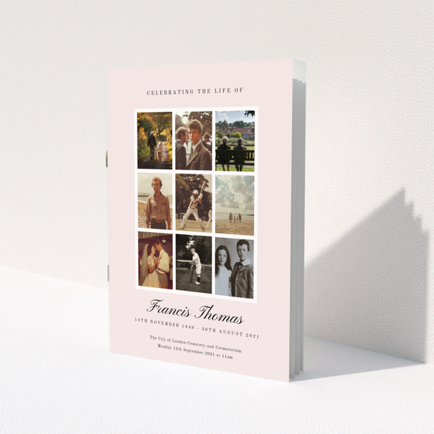 Funeral order of service programme design with nine photos on the cover
