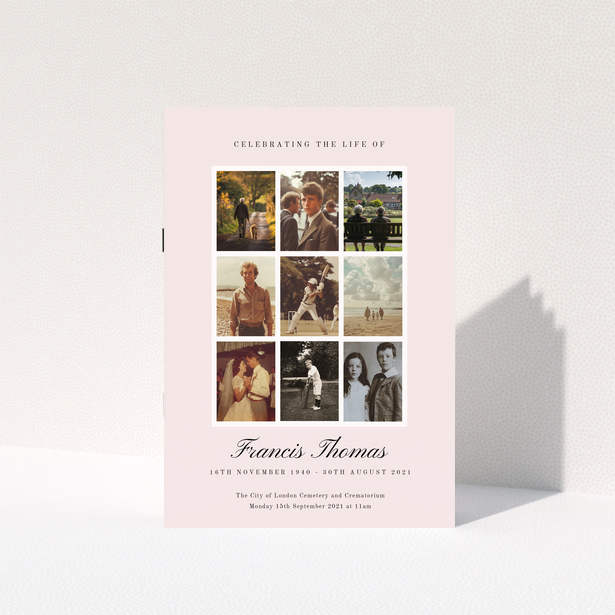 Funeral order of service programme design with nine photos on the cover