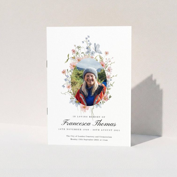 Floral funeral order of service program design with one photo.