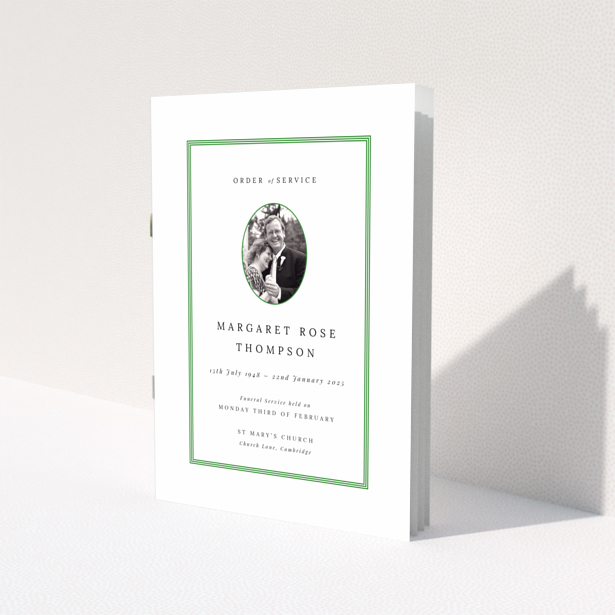 Funeral order of service program design with one photo on the front cover.