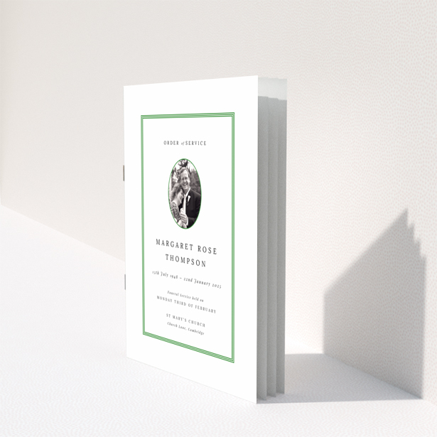 Funeral order of service program design with single photo on back page titled Portrait by Utterly Printable