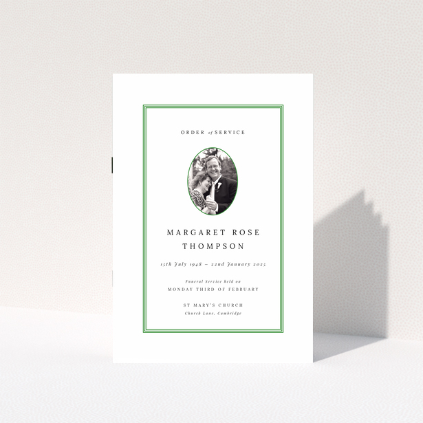 Funeral order of service program design with one photo on the front cover.