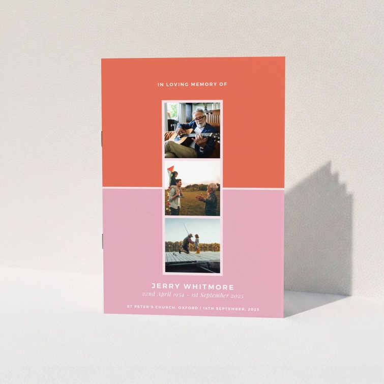 Funeral order of service programme design with three photos, personalised for memorial service.