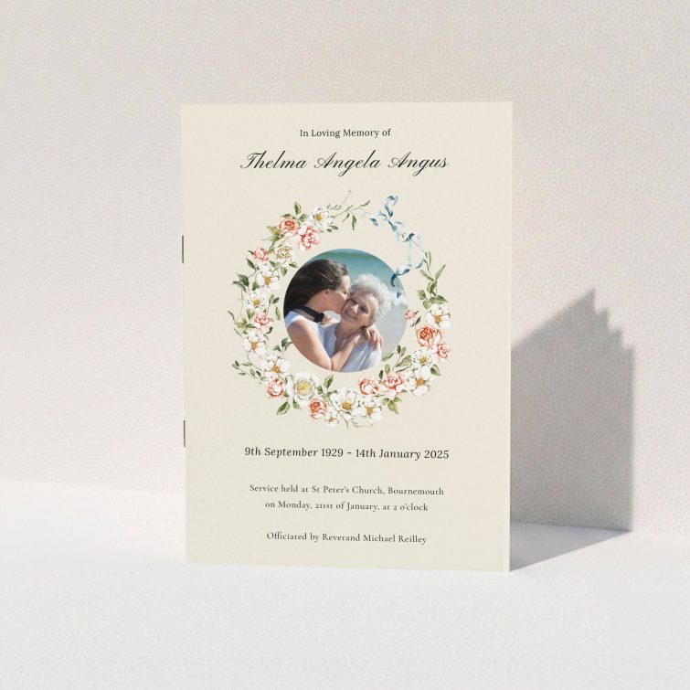 Floral funeral order of service program design with one photo of people