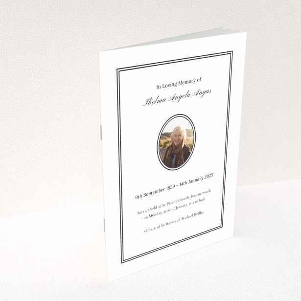 Funeral order of service program design with one photo, back page of the Portrait template.