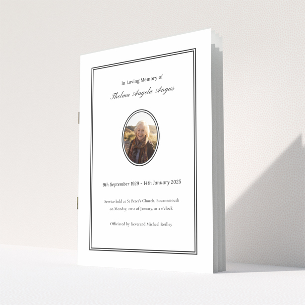 Funeral order of service program design with one photo, back page of the Portrait template.