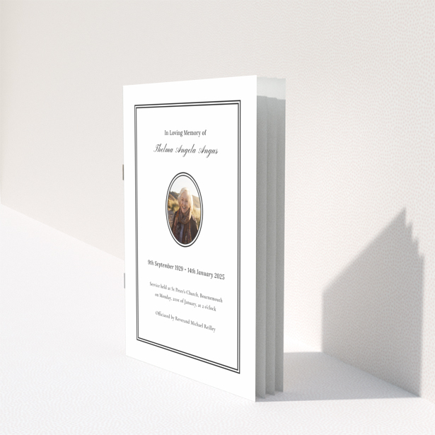Funeral order of service program design with one photo, back page of the Portrait template.