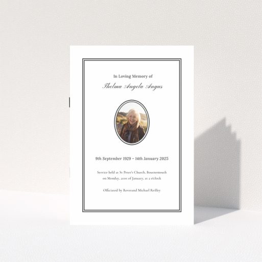 Funeral order of service program design with one photo on the front cover.
