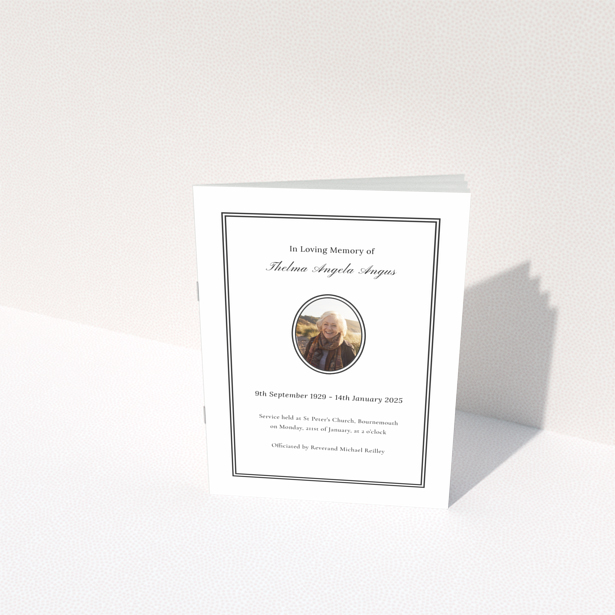 Funeral order of service program design with one photo, back page of the Portrait template.