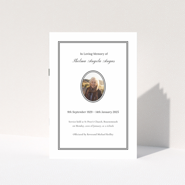 Funeral order of service program design with one photo on the front cover.