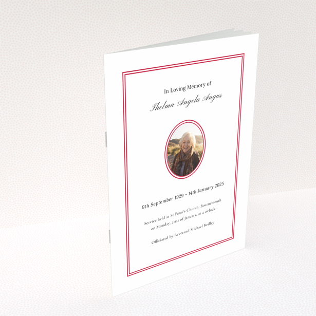 Funeral order of service program design with one photo on the back page, titled Portrait
