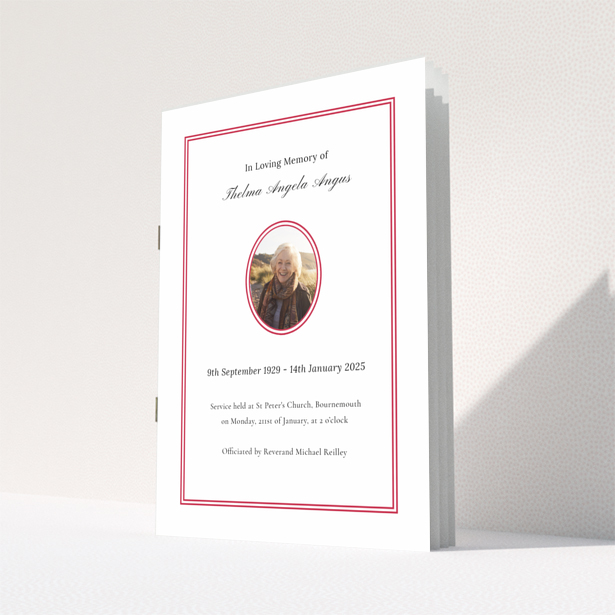 Funeral order of service program design with one photo on the back page, titled Portrait
