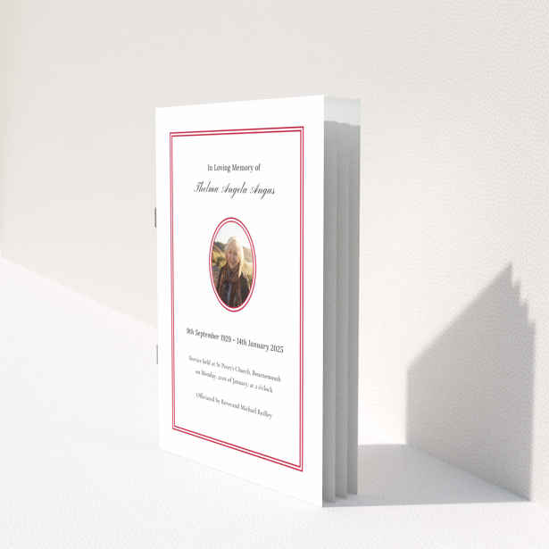 Funeral order of service program design with one photo on the back page, titled Portrait
