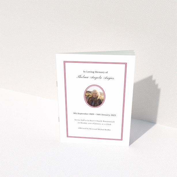 Funeral order of service program design with one photo on the back page, titled Portrait
