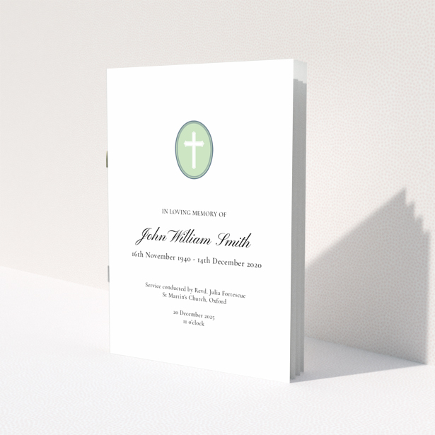 Elegant funeral order of service program design with one photo placeholder featuring a cross.