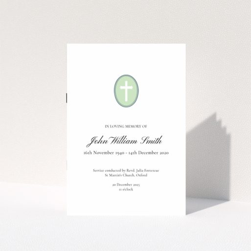 Elegant funeral order of service program design with one photo placeholder featuring a cross.