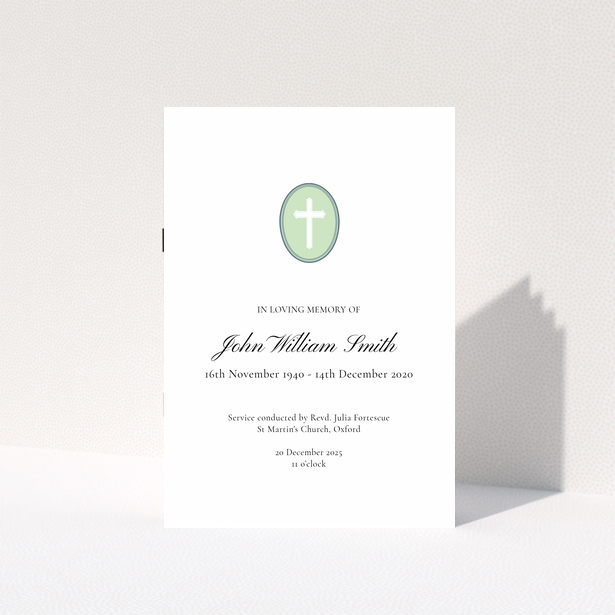 Elegant funeral order of service program design with one photo placeholder featuring a cross.