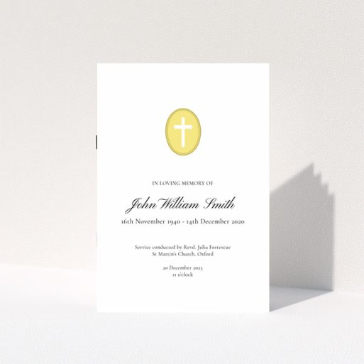Elegant funeral order of service program design featuring one photo and a cross emblem.