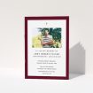 A funeral order of service named "Thick maroon". It is an A5 booklet in a portrait orientation. It is a photographic funeral order of service with room for 1 photo. "Thick maroon" is available as a folded booklet booklet, with tones of burgundy and white.