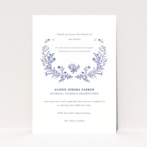 Floral design funeral thank you card with one dummy photo