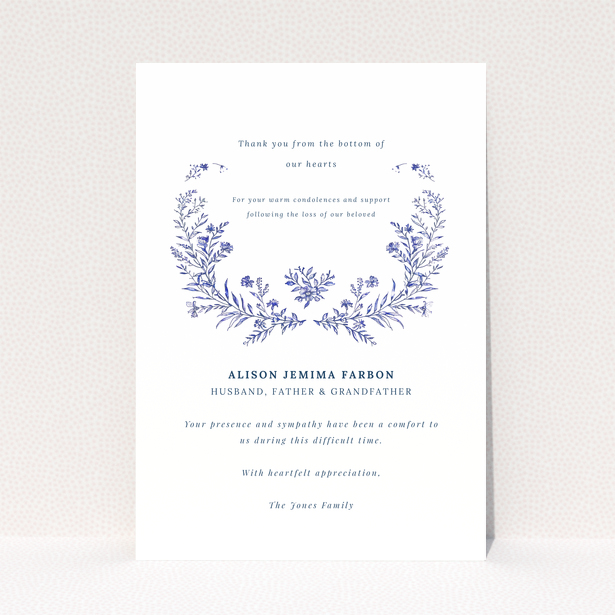 Floral design funeral thank you card with one dummy photo