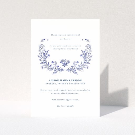 Floral design funeral thank you card with one dummy photo