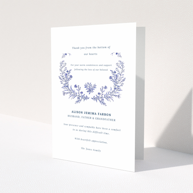 Floral design funeral thank you card with one dummy photo