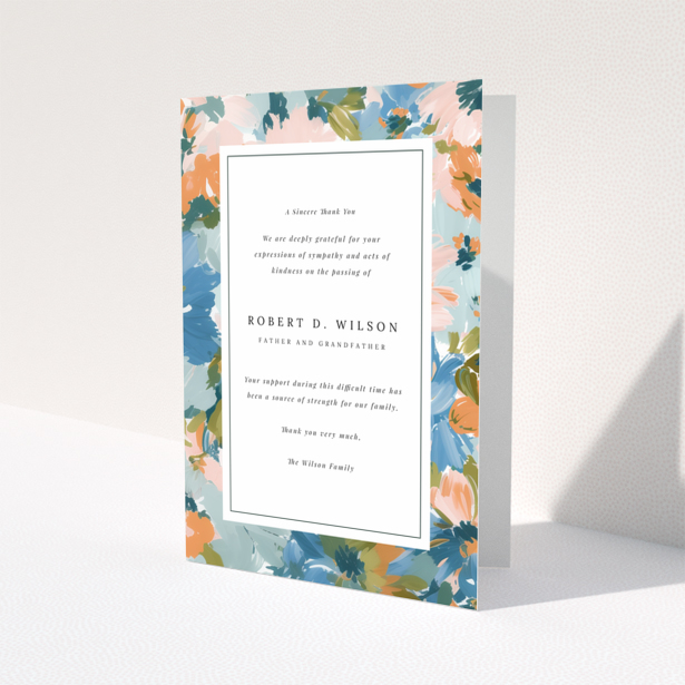 Funeral thank you card with floral border design and no photos